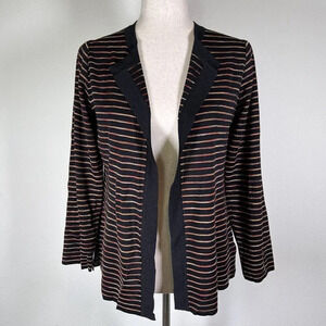 Misook Black Orange Cardigan Women's XS Open Stretch Knit Ribbed Business